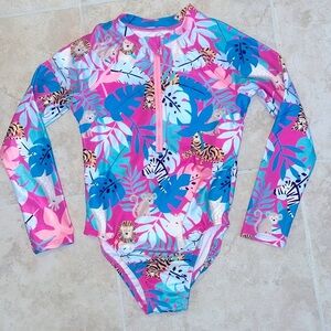 WonderNation 5T SwimSuit Girls One Piece Bathing Suit Rashguard LongSleeve​